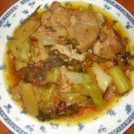 Pork with leeks and celery roots
