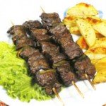 Souvlaki with ostrich meat and herbs