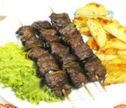 Souvlaki with ostrich meat and herbs