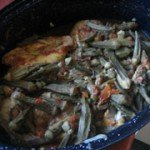 Chicken with okra in clay pot