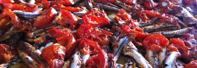 Baked gavros in tomato sauce