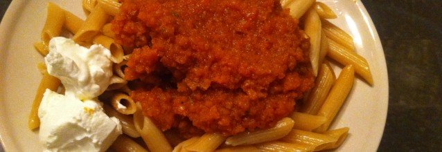 Pasta with tomato carrot salad and greek yogurt